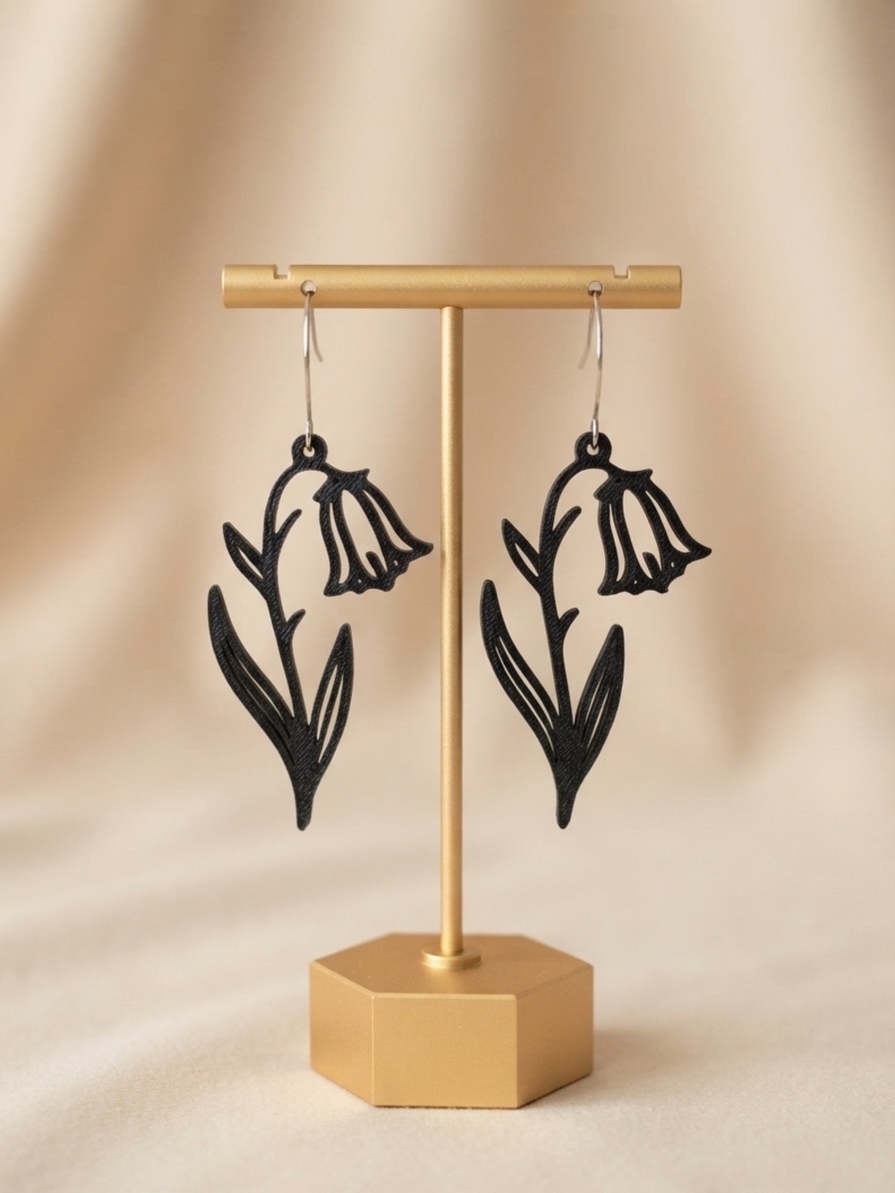 Black Floral Drop Earrings - Unbranded